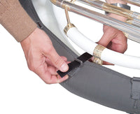 The Sousaphone Cradle Pad attaches quickly and easily to the bottom bow using adjustable hook-and-loop style fasteners
