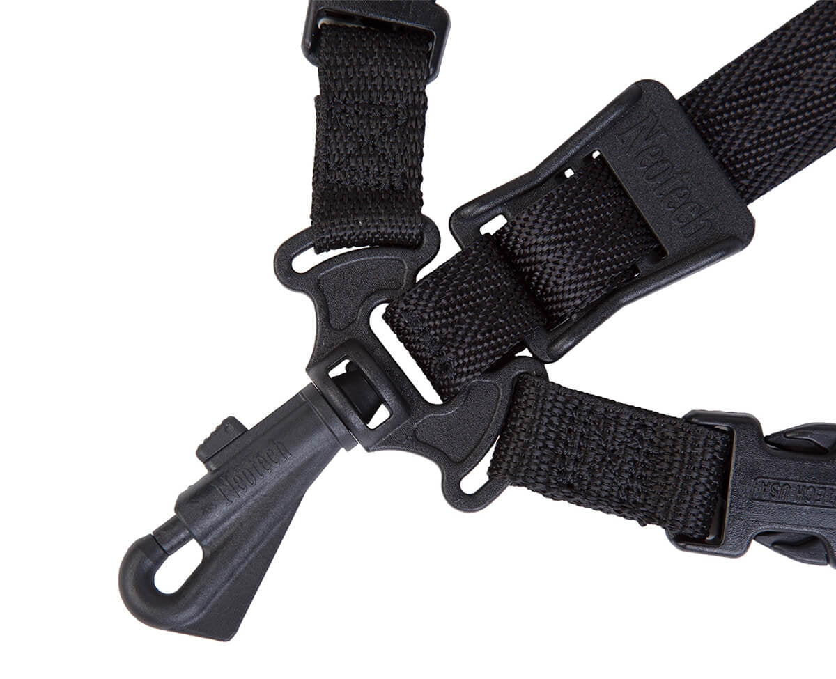 Neotech's updated Swivel Hook engages snugly on the instrument's strap ring